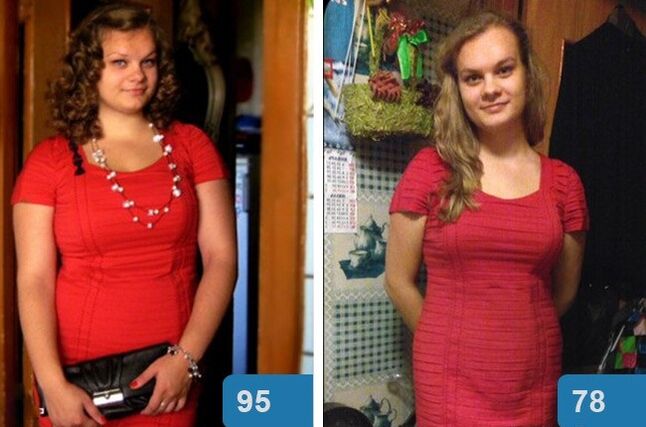 Gadis sebelum dan selepas menurunkan berat badan dalam 4 minggu dalam diet Maggi